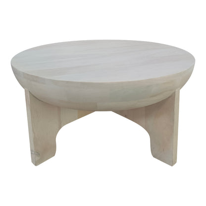 Tomas 32 Inch Coffee Table, Mango Wood Drum Top, Classic Washed White