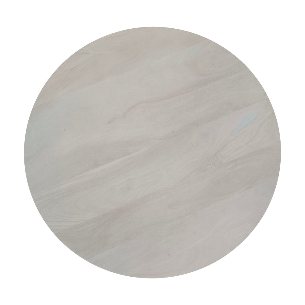Tomas 32 Inch Coffee Table, Mango Wood Drum Top, Classic Washed White