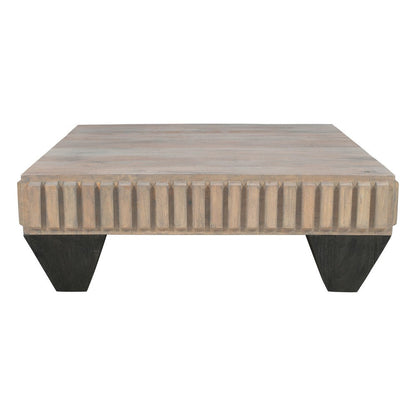 Tokyo Inspired 36 Inch Square Mango Wood Coffee Table - Handcrafted with Elegant Sandblasted Gray Finish and Tapered Legs