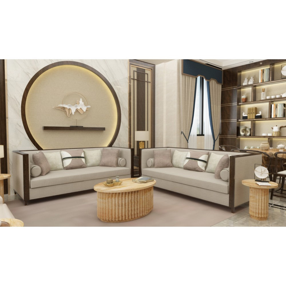 Muna Coffee Table, 36 Inch Oval Top, Handcrafted Mango Wood, Reeded Base with Hidden Storage, Natural Brown