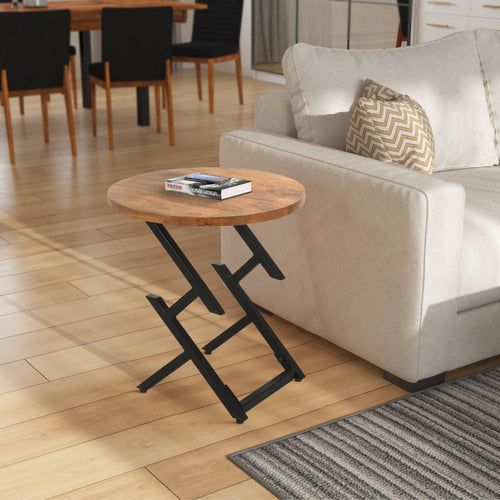 Zela Small Side End Table w Shelf and Curved Legs, Natural Brown, 11x14 Top