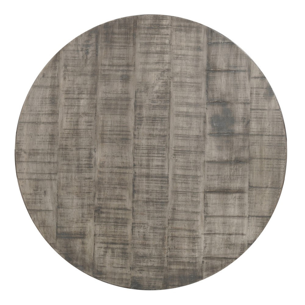 36 Inch Round Coffee Table, Handcrafted Drum Shape, Mango Wood with Olive Gray Finish