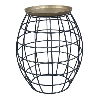 Milo 2-Piece Coffee Table and End Table Set - Round Antique Brass Tray Top with Curved Cage Design Black Iron Base