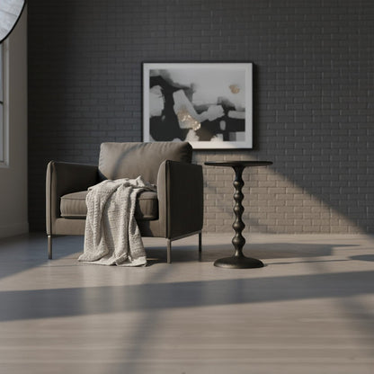 Shae 22 Inch Round Side End Table - Matte Black Aluminum Cast, Hammered Texture, Turned Pedestal Post