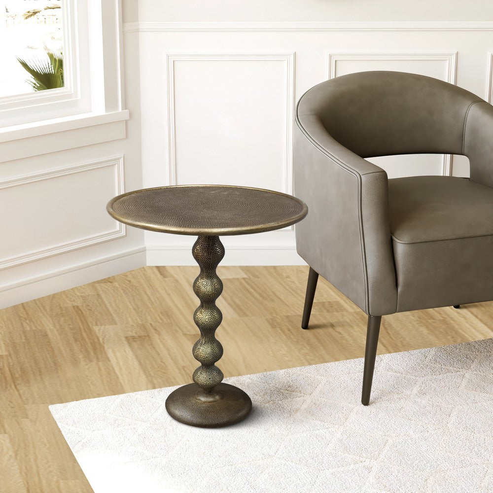 Shae 22 Inch Round Side End Table - Antique Brass Cast Aluminum with Hammered Texture For Small Places