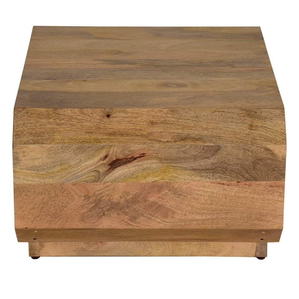 30 Inch Coffee Table, Handcrafted Hollow Cube Shape, Natural Brown Mango Wood