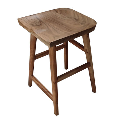 Tisa 24 Inch Backless Counter Height Stool, Handcrafted Saddle Seat in Natural Brown Acacia Wood