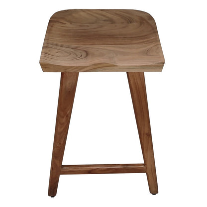 Tisa 24 Inch Backless Counter Height Stool, Handcrafted Saddle Seat in Natural Brown Acacia Wood