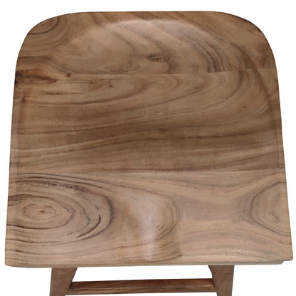 Tisa 24 Inch Backless Counter Height Stool, Handcrafted Saddle Seat in Natural Brown Acacia Wood