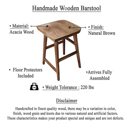 Tisa 24 Inch Backless Counter Height Stool, Handcrafted Saddle Seat in Natural Brown Acacia Wood