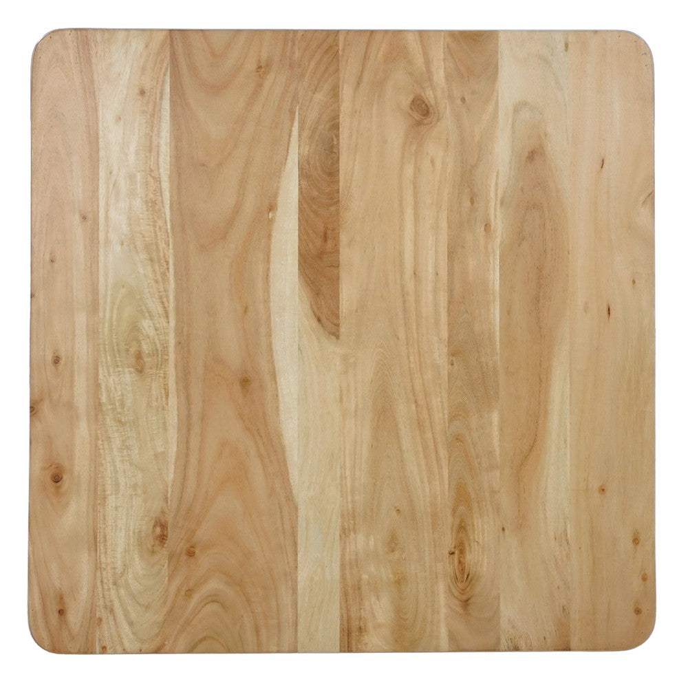 Cascade 32 Inch Coffee Table, Handcrafted Natural Acacia Wood, Square Top with Diagonal Wide Panel Legs