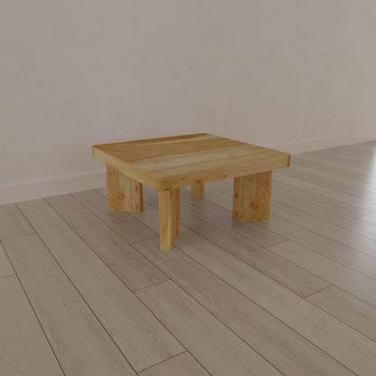 Cascade 32 Inch Coffee Table, Handcrafted Natural Acacia Wood, Square Top with Diagonal Wide Panel Legs