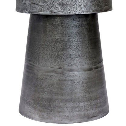 Vintage 23.6 Inch Accent Side Table, Round Top, Antique Silver Cast Aluminum Drum Base