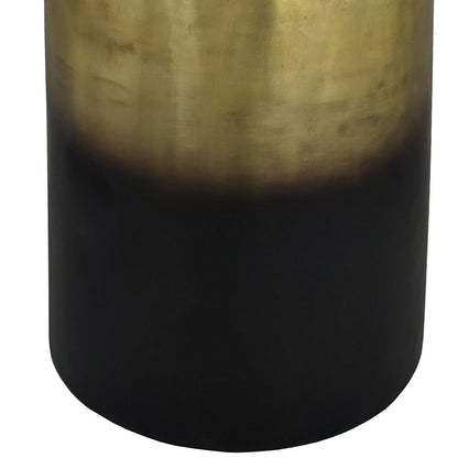 Dyan 20 Inch Side End Table, Round Drum Shape, Black, Gold Antique Brass Ombre