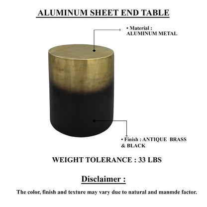 Dyan 20 Inch Side End Table, Round Drum Shape, Black, Gold Antique Brass Ombre