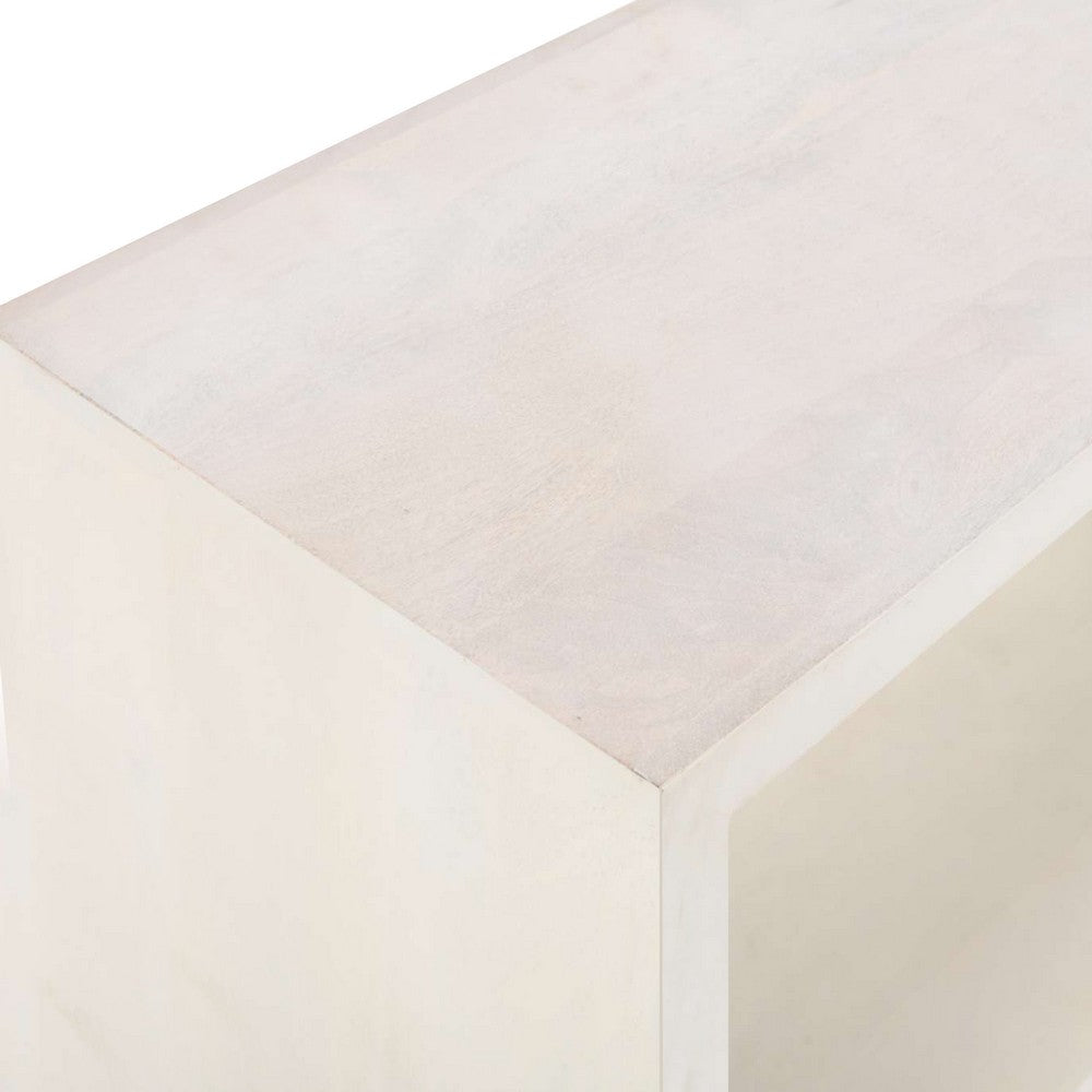 Keli 52 Inch Sofa Console Table, Mango Wood Handcrafted Open Frame, Rustic Washed White