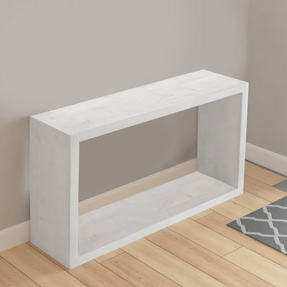 Keli 52 Inch Sofa Console Table, Mango Wood Handcrafted Open Frame, Rustic Washed White