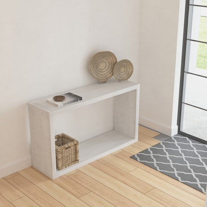Keli 52 Inch Sofa Console Table, Mango Wood Handcrafted Open Frame, Rustic Washed White