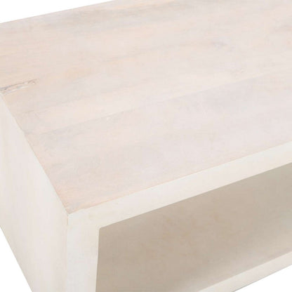 Keli Coffee Table, 58 Inch Minimalist Open Frame, Rustic Washed White Mango Wood