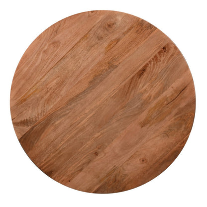 Meridian Coffee Table, 38 Inch Round Top, 3 Column Pillar Legs, Natural Brown Mango Wood