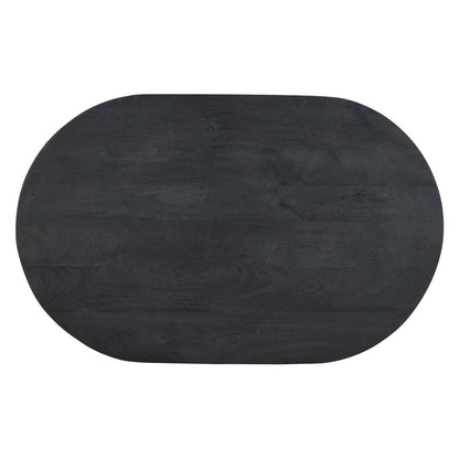 Uri 38 Inch Oval Coffee Table, Mango Wood Full and Half Spherical Leg, Sandblasted Black