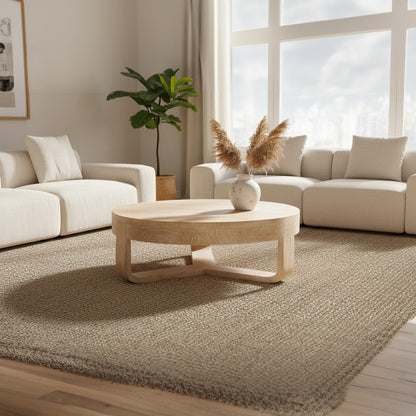 Milan Coffee Table, 32 Inch Round Top, Mango Wood with Sandblasted Natural Brown, Open Sled Base