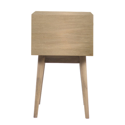 Nali Bedside Nightstand Table, 2 Drawers, Sandblasted Washed Ash White Mango Wood, Brass Knobs