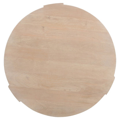 Joana Coffee Table, 35 Inch Round Drum Shape with 3 Legs, Sandblasted Natural Brown Mango Wood