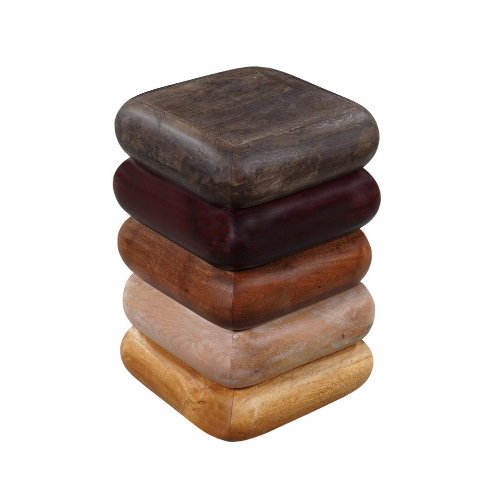 Zyra 18 Inch Side End Table, Sculptural Stacked Design, Mango and Acacia Wood Artisanship, Brown