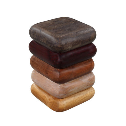 Zyra 18 Inch Side End Table, Sculptural Stacked Design, Mango and Acacia Wood Artisanship, Brown