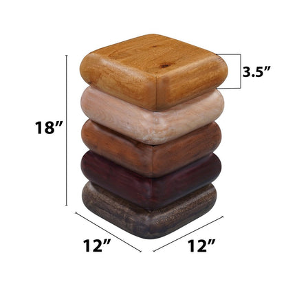 Zyra 18 Inch Side End Table, Sculptural Stacked Design, Mango and Acacia Wood Artisanship, Brown