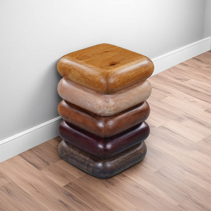 Zyra 18 Inch Side End Table, Sculptural Stacked Design, Mango and Acacia Wood Artisanship, Brown