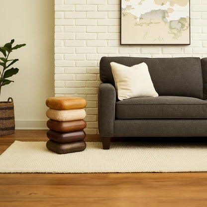 Zyra 18 Inch Side End Table, Sculptural Stacked Design, Mango and Acacia Wood Artisanship, Brown