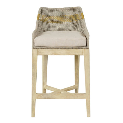 Avira 30 Inch Barstool Chair | Handcrafted Mango Wood | Cotton Rope Weaving | Beige Cushion - UPT-327534
