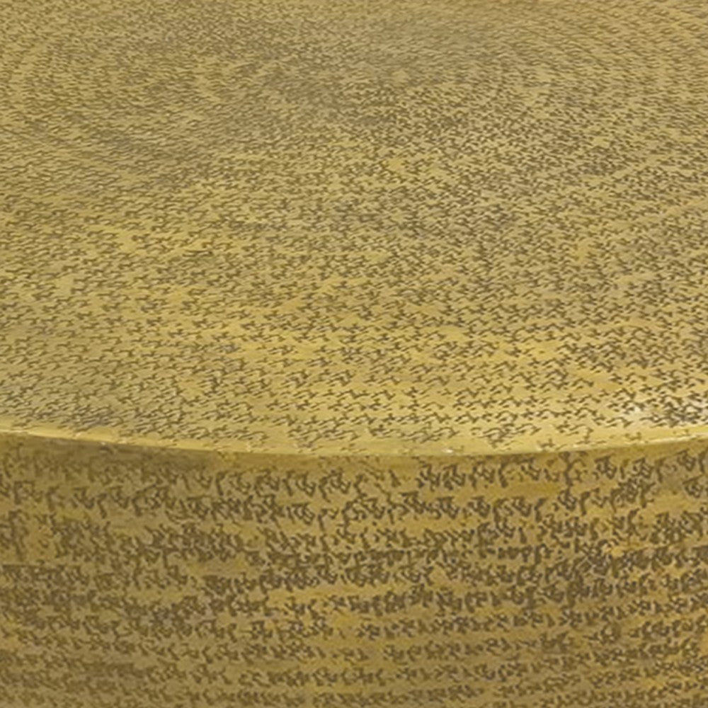 Terminus Coffee Table, 36 Inch Round Bowl Base with Hand Etched Texture, Antique Brass