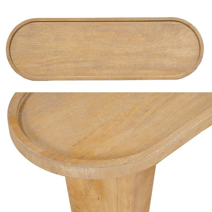 Sofa Console Table, 47 Inch Raised Edge Oval Shape Tray Top, Sandblasted Natural Brown Mango Wood - UPT-332350