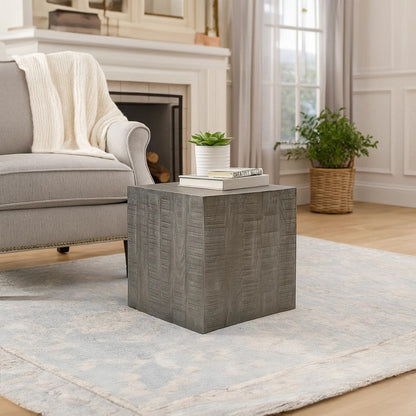 Rydan Coffee Table | 33 Inch Square Block Top | Sandblasted Gray Mango Wood