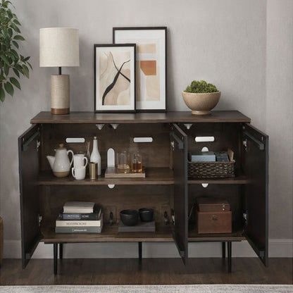 64 Inch Cosmo TV Stand Console, 3-Door Cabinet, Dark Walnut Brown & Black Mango Wood