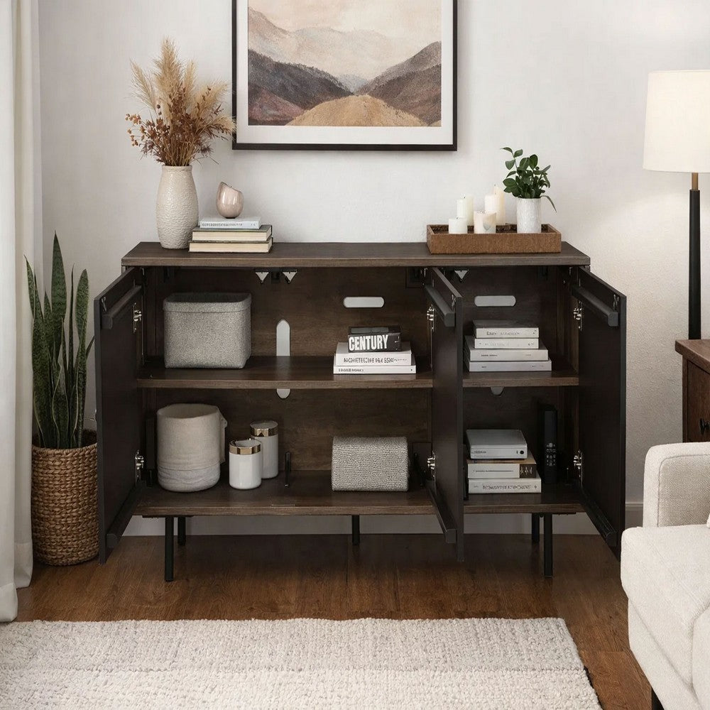 64 Inch Cosmo TV Stand Console, 3-Door Cabinet, Dark Walnut Brown & Black Mango Wood