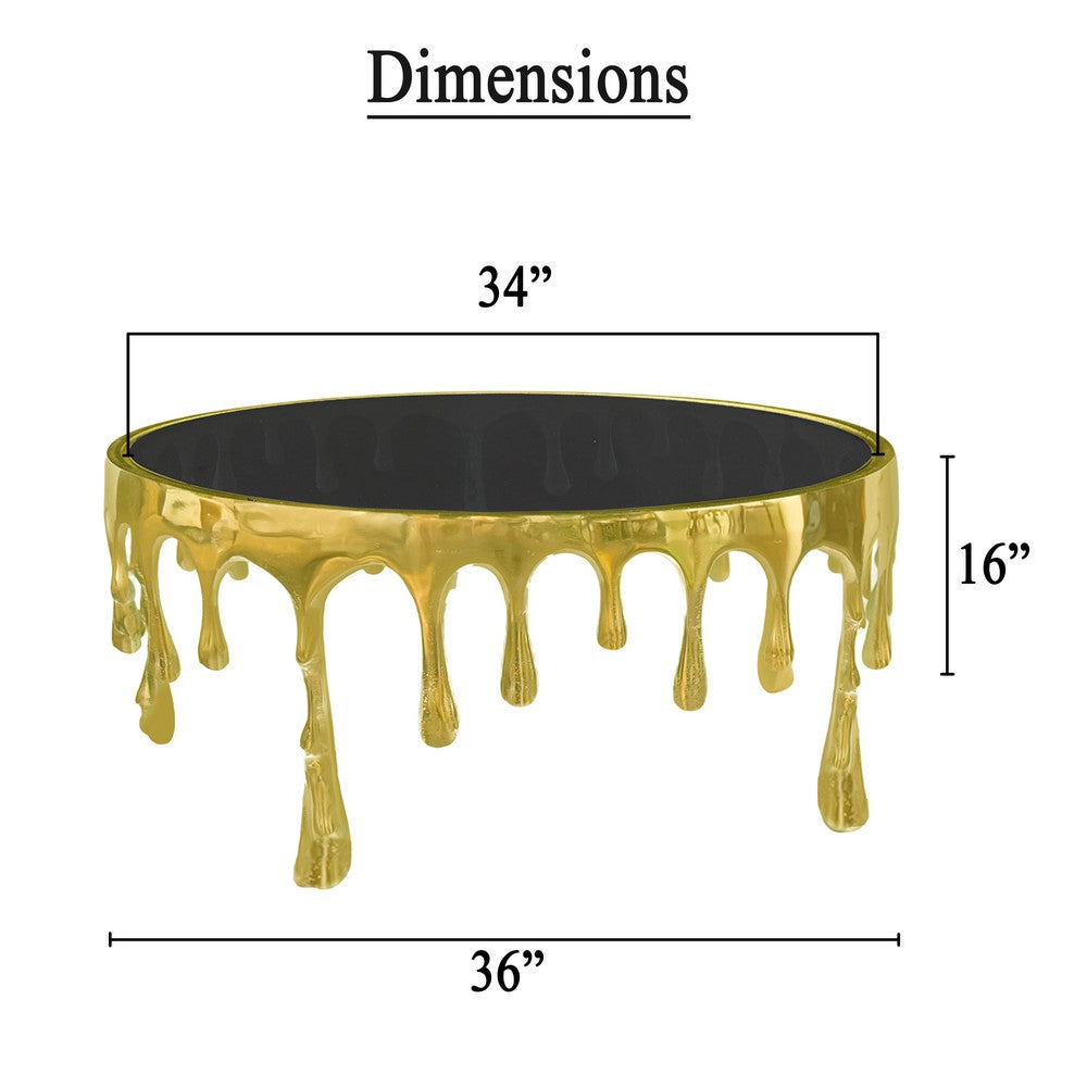 Capri Coffee Table | 36 Inch Round Glass Top | Melting Drip Design | Antique Gold