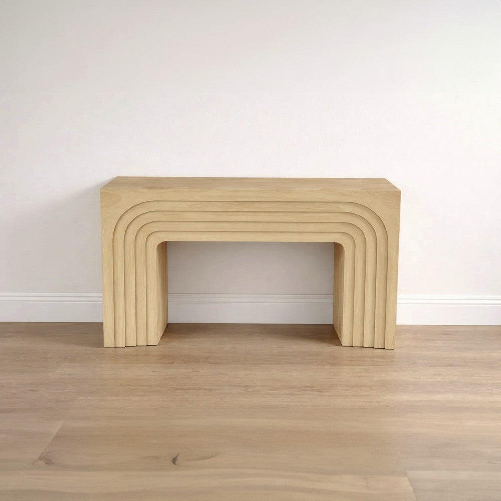Kesna Console Sofa Table, 53 Inch Sculpted Arch, Light Beige Mango Wood