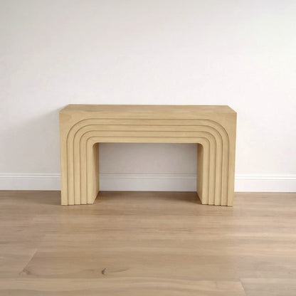 Kesna Console Sofa Table, 53 Inch Sculpted Arch, Light Beige Mango Wood