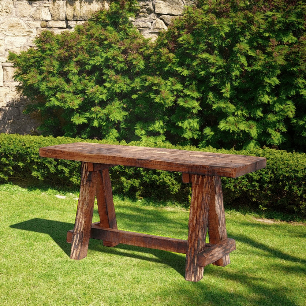 Wooden Garden Patio Bench With Retro Etching, Cappuccino Brown
