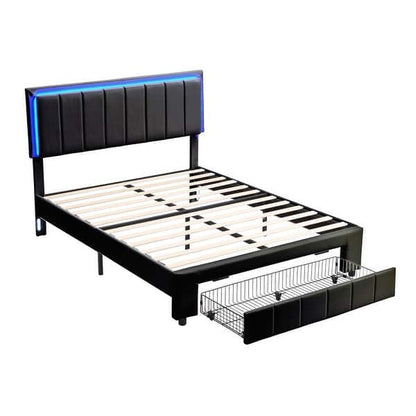 Vivid Full Bed WithDrawer,Black Pu