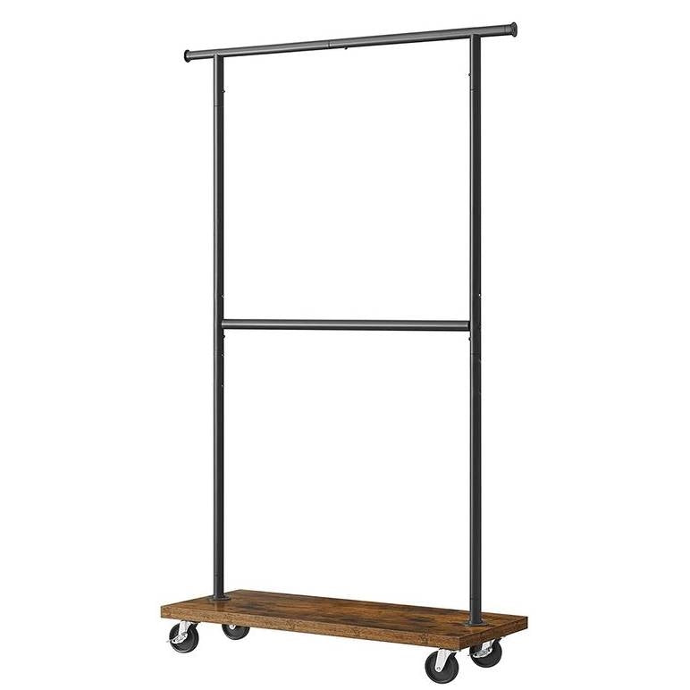 Industrial Style Clothing Garment Rack Double Clothes Hanging Bar on Wheels — Chic Home-Decor