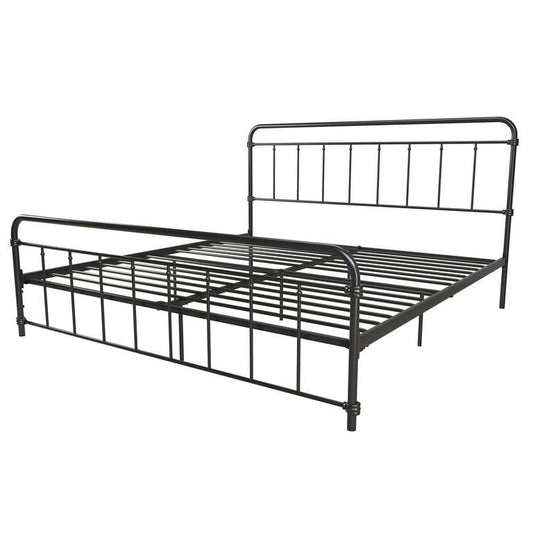 King Size Vintage Black Metal Platform Bed Frame with Headboard and Footboard — Chic Home-Decor