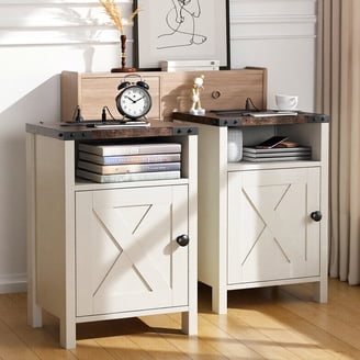Moni 24 Inch Nightstand, 2 Drawers, Beige and Walnut Brown Wood Frame