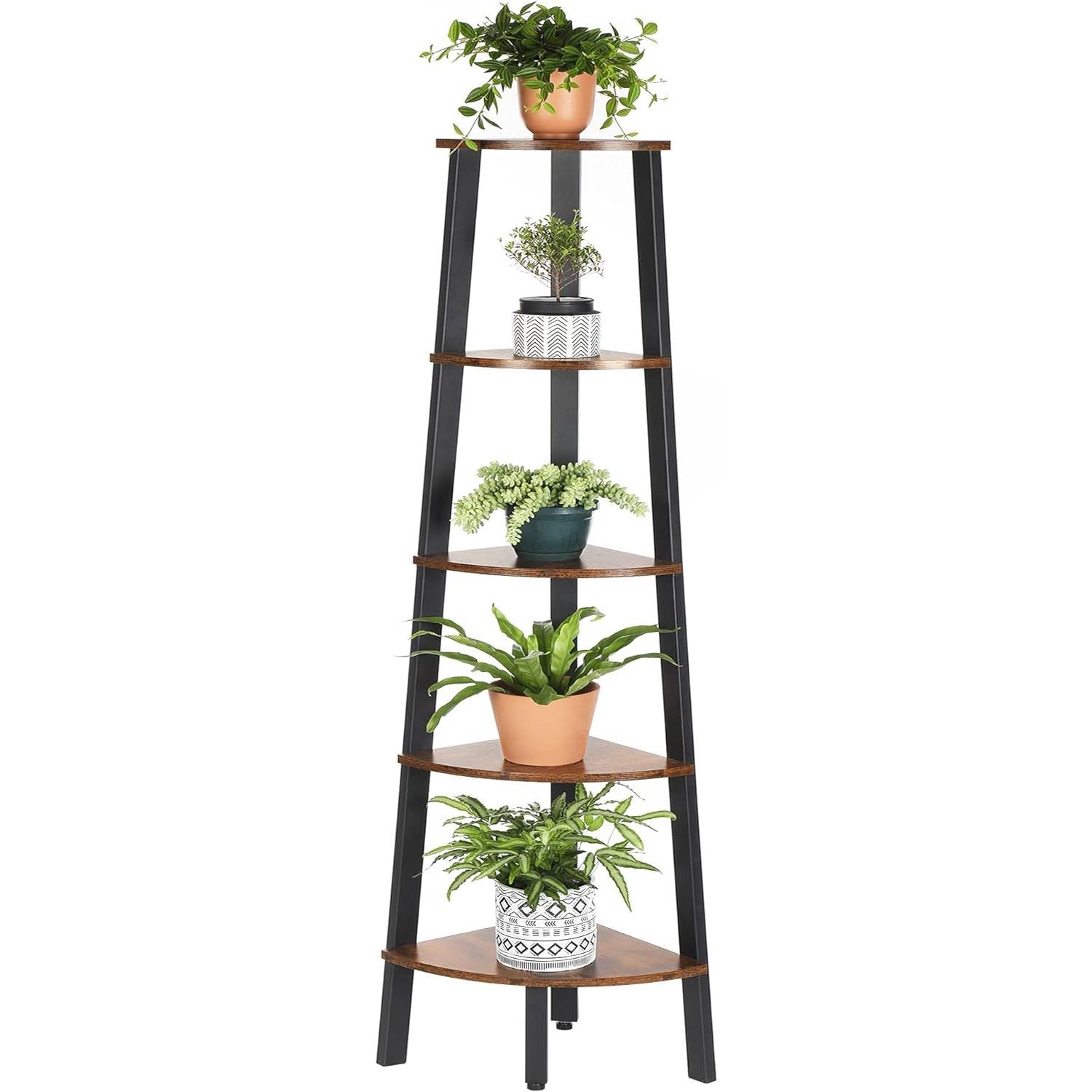 Modern 4-Shelf Brown Black Corner Shelving Unit Slim Bookcase — Chic Home-Decor