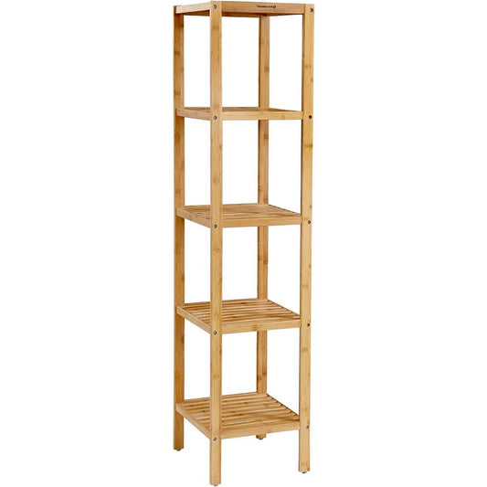 Slim 4-Shelf Natural Bamboo Wooden Shelving Unit Storage Rack Bookcase — Chic Home-Decor