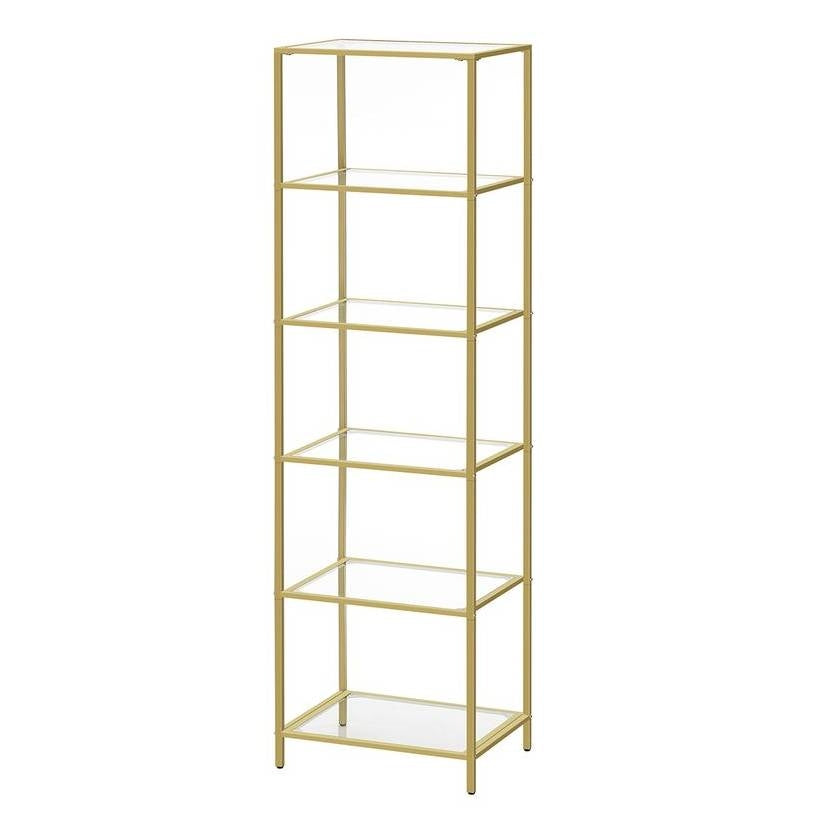 Narrow Glass Shelf Bookcase Bedroom Living Office Bath Storage Unit in Gold — Chic Home-Decor